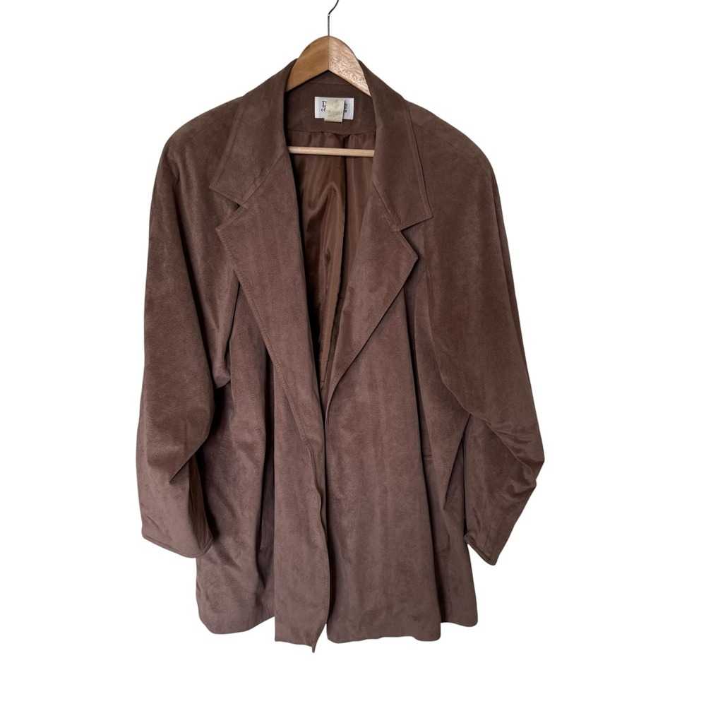 Da-Que Faux Suede Blazer Women 18W Taupe Excellent‎ Open Front Vintage Jacket